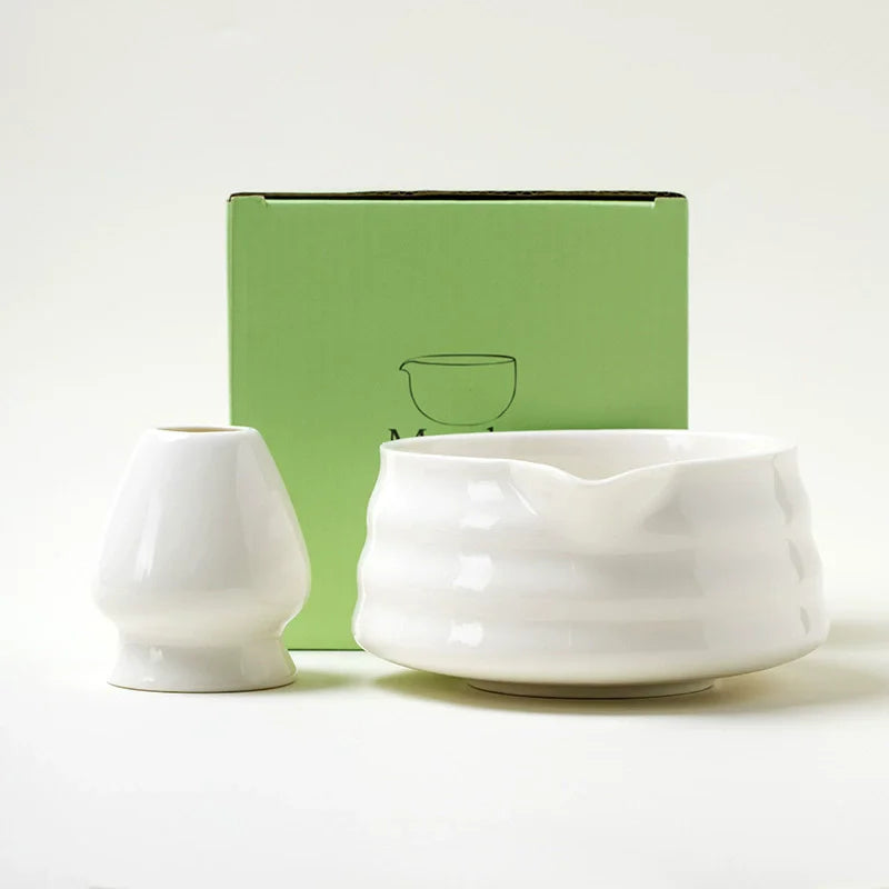 2 Pieces Traditional Japanese Matcha Bowl and Whisk Holder Tea Bowl with Pouring Spout for Office Table Tea Ceremony Party Gift