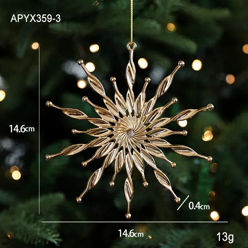 Christmas Tree Hanging Ornaments – Gold Elk, Star & Snowflake Decorations for Home and Party