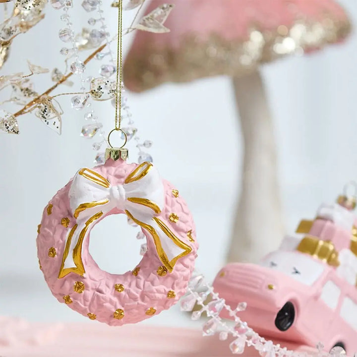 Pink Christmas Hanging Ornaments – Tree Baubles, Wreath & Gift Box Decorations for Holiday and Party Décor