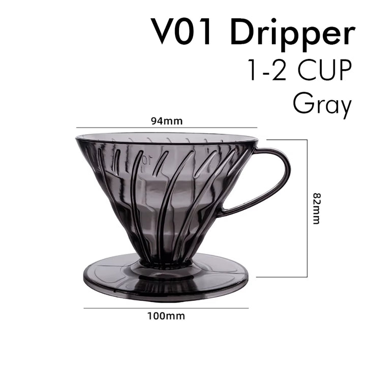 Coffee Filters 60 Plastic V Shape Pour over Coffee Filter Cup Cone Shape Drip Coffee Funnel Dark Gray Spiral Ribs  02 Dripper