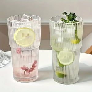 1/2Pcs 600Ml Stripe Glass Cup with Lid and Straw Transparent Drinking Glasses for Juice Water and Iced Coffee Cups Drinkware