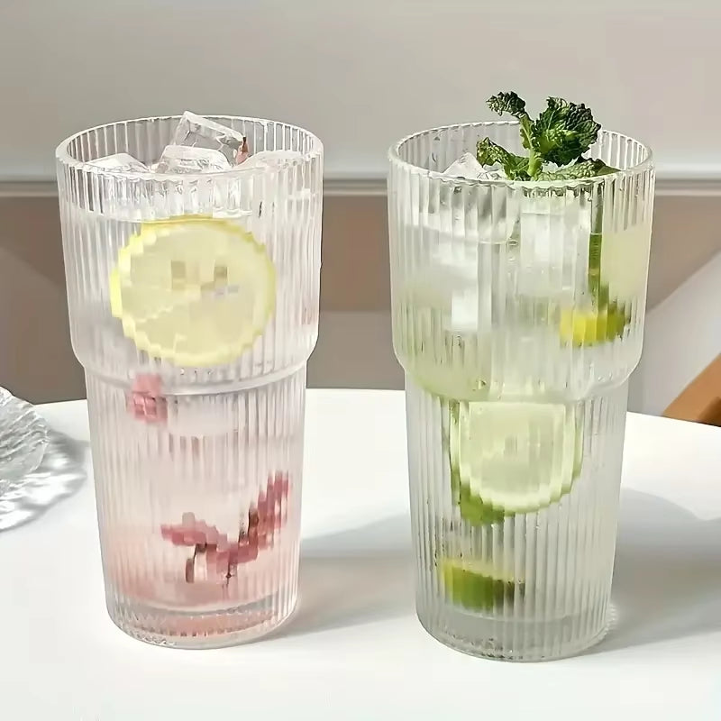 1/2Pcs 600Ml Stripe Glass Cup with Lid and Straw Transparent Drinking Glasses for Juice Water and Iced Coffee Cups Drinkware